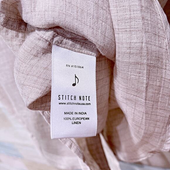 Stitch Note European Linen Shirt Long Sleeve Button Down Beige Check Mens Medium - Picture 6 of 6